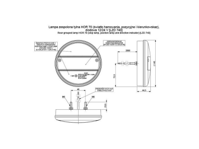 Lampa zespolona tylna HOR 70 (światło hamowania, pozycyjne i kierunkowskaz), diodowa 12/24